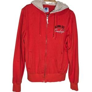 NCAA Oklahoma State University OSU Cowboys Full Zip Hoodie Faux Fur Hood W Large